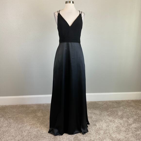 Alex Evenings Satin Beaded Strap Long A-Line Evening Gown Black Size 6 Dress - Picture 2 of 10